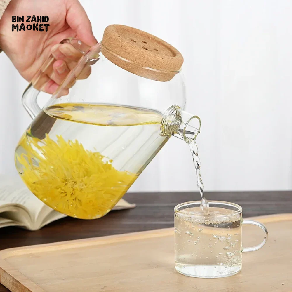 BEVERAGE DISPENSER COLD WATER JUICE JUG TEAPOT GLASS LEMONADE CONTAINER HEAT RESISTANT KITCHEN JUG - Image 3