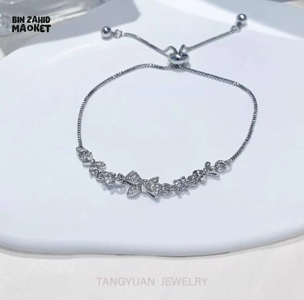 SHINY PINK CRYSTAL CHERRY BLOSSOM BRACELET MOON BOW FLOWERS ZIRCON GIRL JEWELRY - Image 5