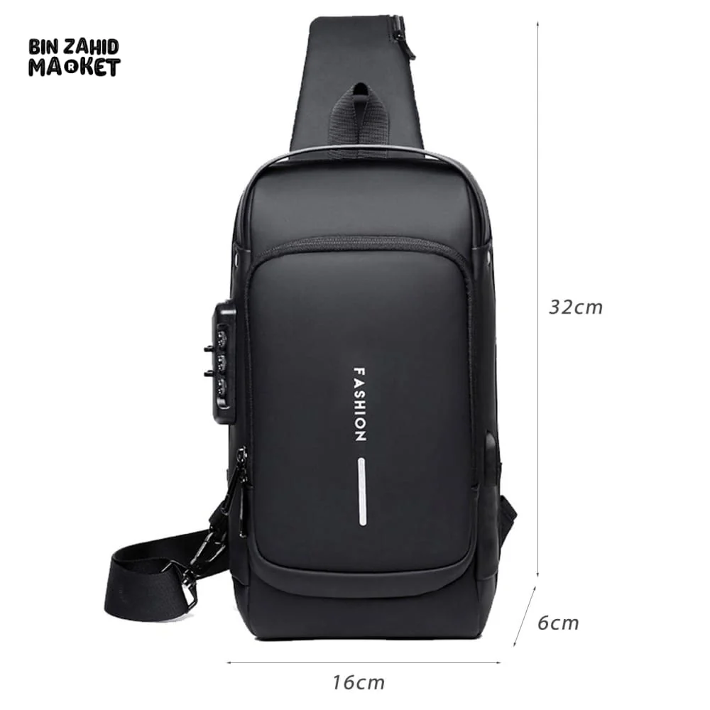 SPORT SLING BAG WITH USB CHARGING, PASSWORD LOCK, LARGE CAPACITY, WATER RESISTANT, ANTI-THEFT CROSSBODY BAG - Image 9