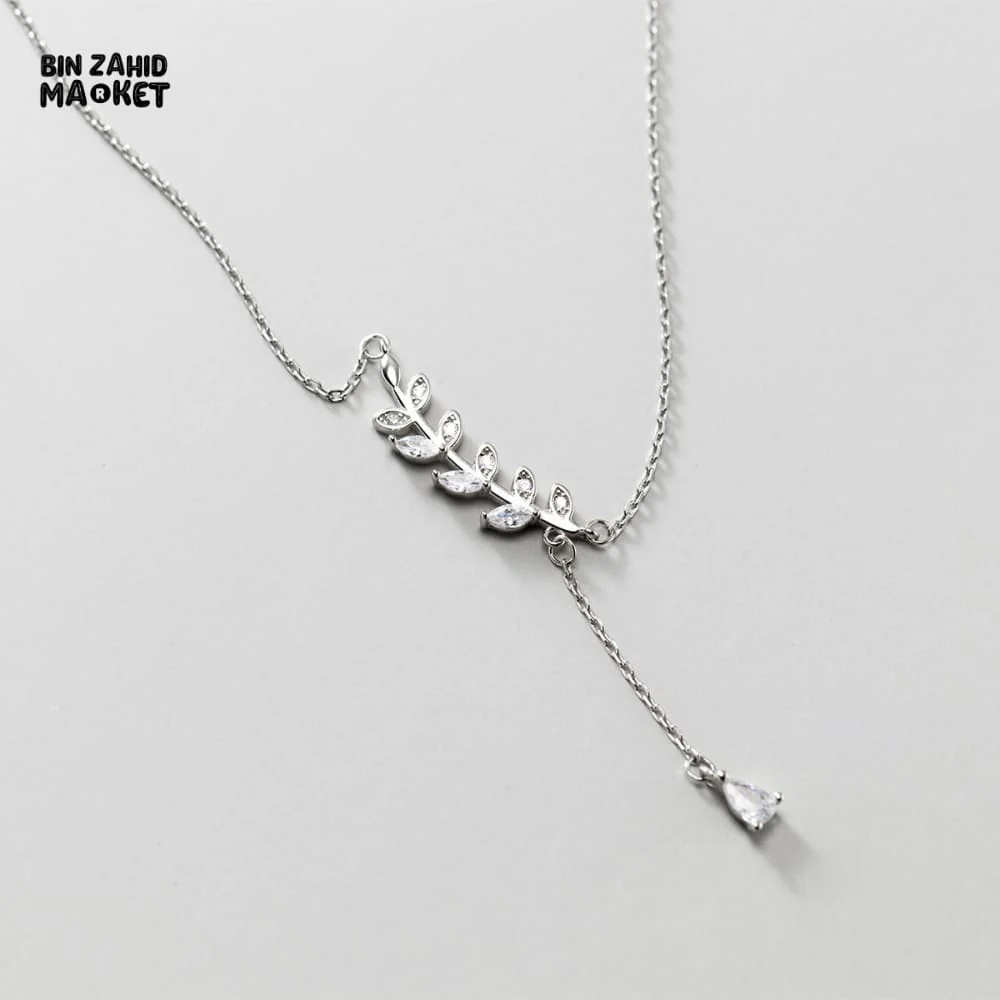 STERLING SILVER LEAVES ZIRCON PENDANT NECKLACE FOR WOMEN FASHION JEWELRY GIFT - Image 3