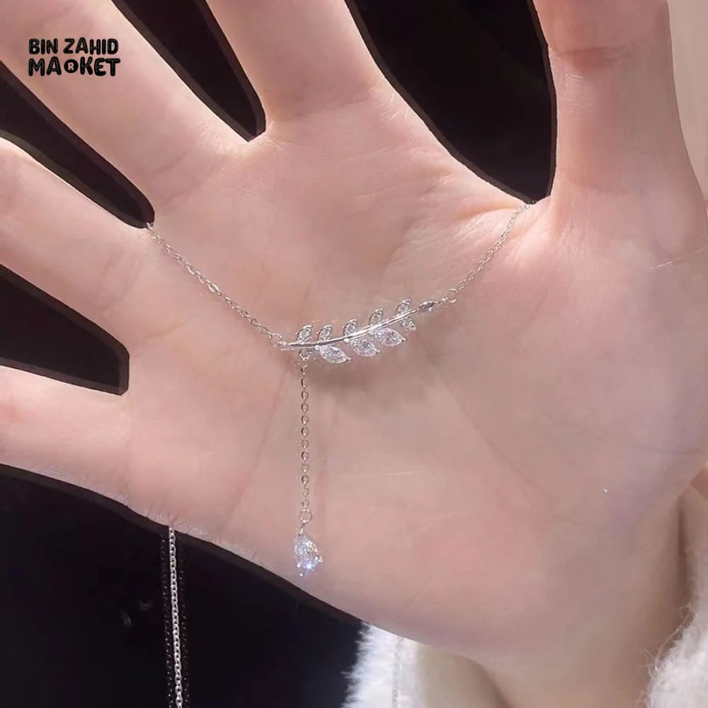 STERLING SILVER LEAVES ZIRCON PENDANT NECKLACE FOR WOMEN FASHION JEWELRY GIFT - Image 5