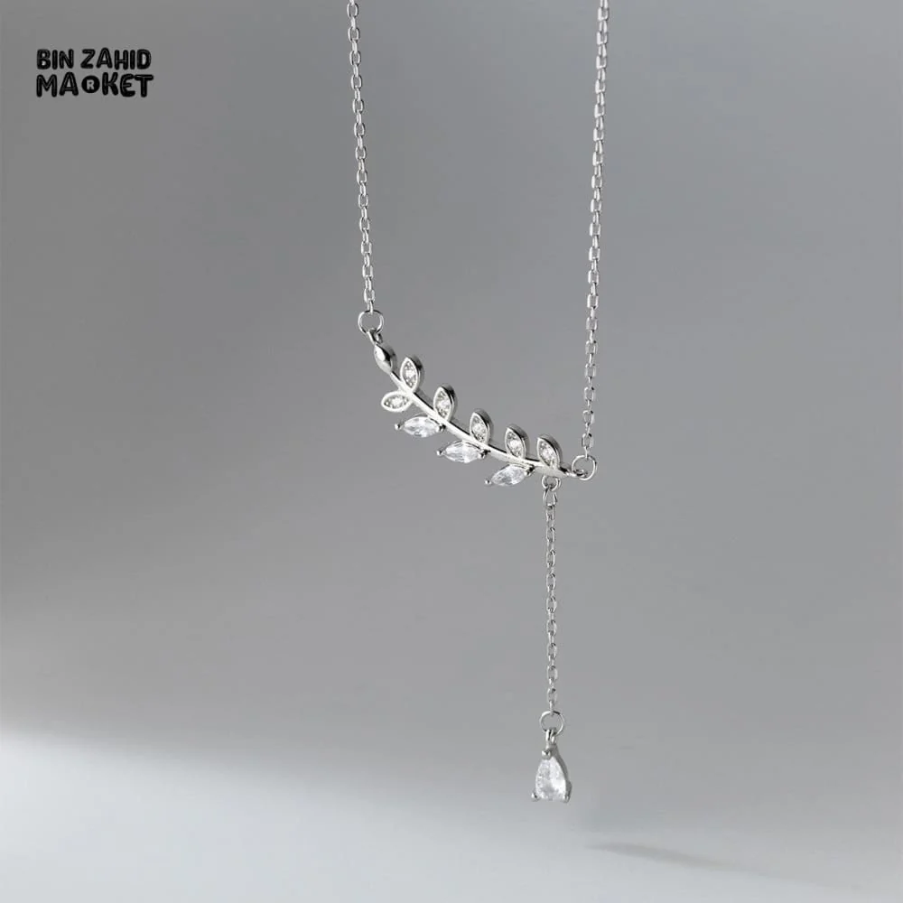 STERLING SILVER LEAVES ZIRCON PENDANT NECKLACE FOR WOMEN FASHION JEWELRY GIFT - Image 9